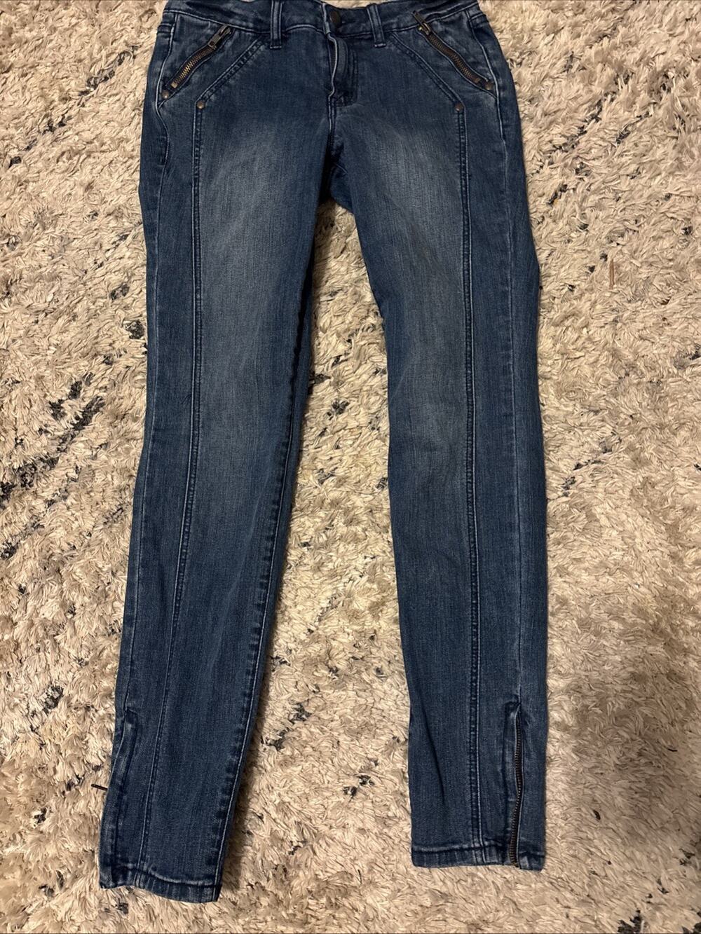 Cache Low Rise Side Slit Ankle Zip Skinny Stretch Denim Jeans Size 4